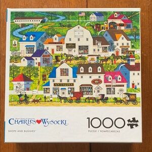Charles Wysocki 1000 Piece Puzzle Shops and Buggies Americana Folk Art Complete